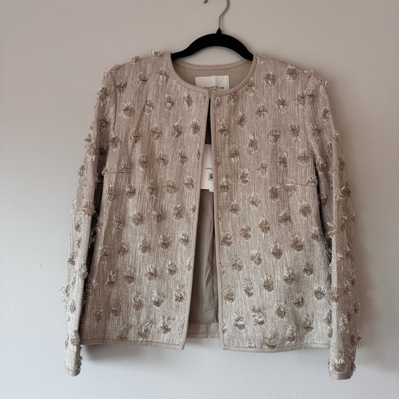 Lafayette 148 New York Collarless Jacquard Jacket Cream NWT Luxury - Picture 2 of 13